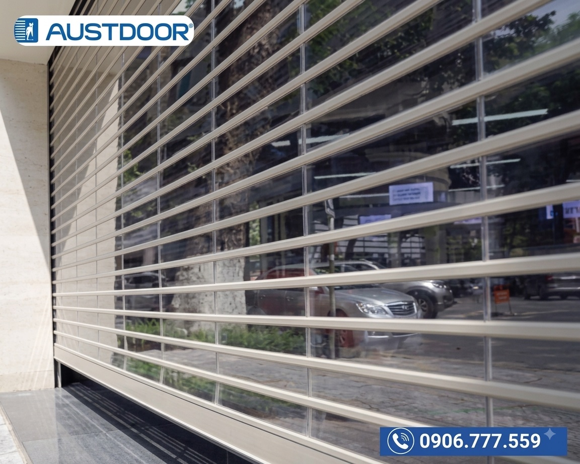 Lắp cửa cuốn trong suốt Austvision VS2 tại Bến C&aacute;t B&igrave;nh Dương
